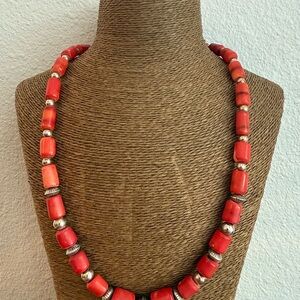 Dyed Red Coral and Sterling Silver Necklace